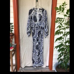 Deep V Neck Paisley Print Maxi Dress